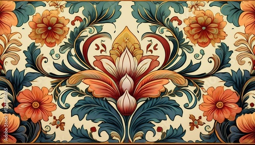 elegant vintage floral wallpaper design with symmetrical pattern and intricate details perfect for backgrounds fabric prints and decorative projects