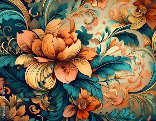 elegant vintage floral wallpaper design with ornate patterns and rich colors perfect for backgrounds fabric prints and decorative projects