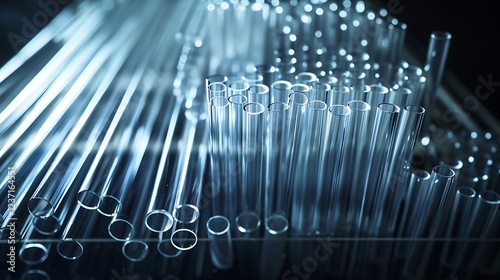 High-definition shot of glass capillary tubes arranged neatly on a tray photo