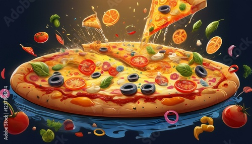 delicious floating pizza isolated