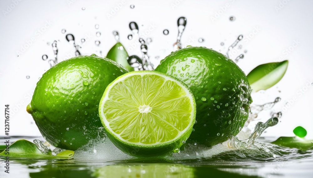 limes with water splashing fresh green limes being drenched with splashes of water the vibrant citrus fruits glisten as water droplets cling to their smooth skin limes with water splashing fresh green limes being drenched with splashes of water the vibrant citrus fruits glisten as water droplets cling to their smooth skin