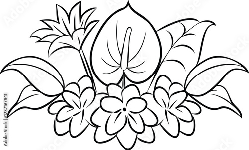 Anthurium and botanical flowers are combination line art vector book design 