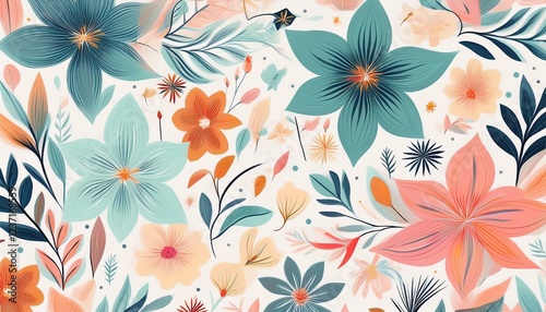 seamless pastel pattern with abstract floral and star shapes on white background ideal for textile design wallpaper fabric print and nature inspired decorative art featuring soft hues and i