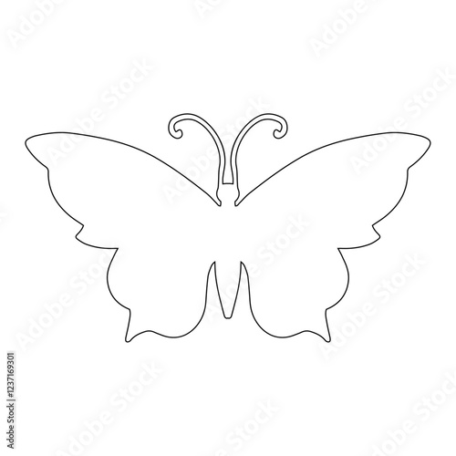 Line sketch, winged insect outline, decorative butterfly. Vector graphics.