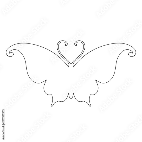 Line sketch, winged insect outline, decorative butterfly. Vector graphics.