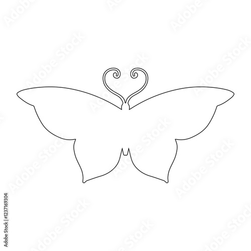 Line sketch, winged insect outline, decorative butterfly. Vector graphics.