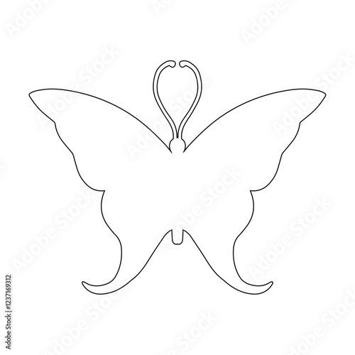 Line sketch, winged insect outline, decorative butterfly. Vector graphics.