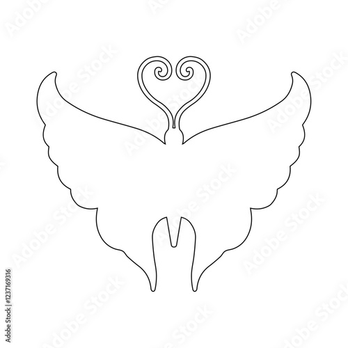 Line sketch, winged insect outline, decorative butterfly. Vector graphics.