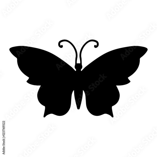 Silhouette, stamp of a winged insect, decorative butterfly. Vector graphics.