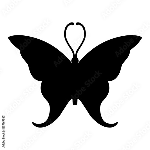 Silhouette, stamp of a winged insect, decorative butterfly. Vector graphics.