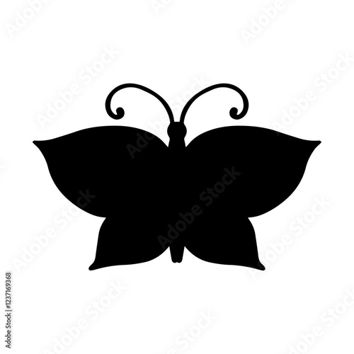 Silhouette, stamp of a winged insect, decorative butterfly. Vector graphics.