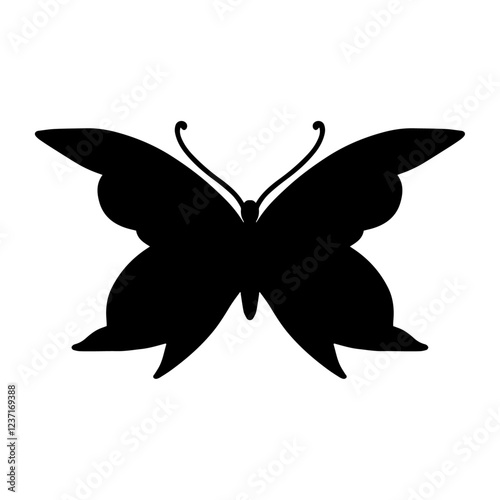Silhouette, stamp of a winged insect, decorative butterfly. Vector graphics.