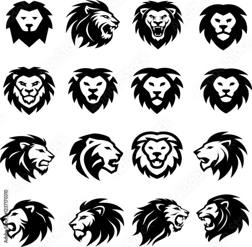A powerful set of vector lion head illustrations, embodying dominance, resilience, and the fearless nature of the king of the