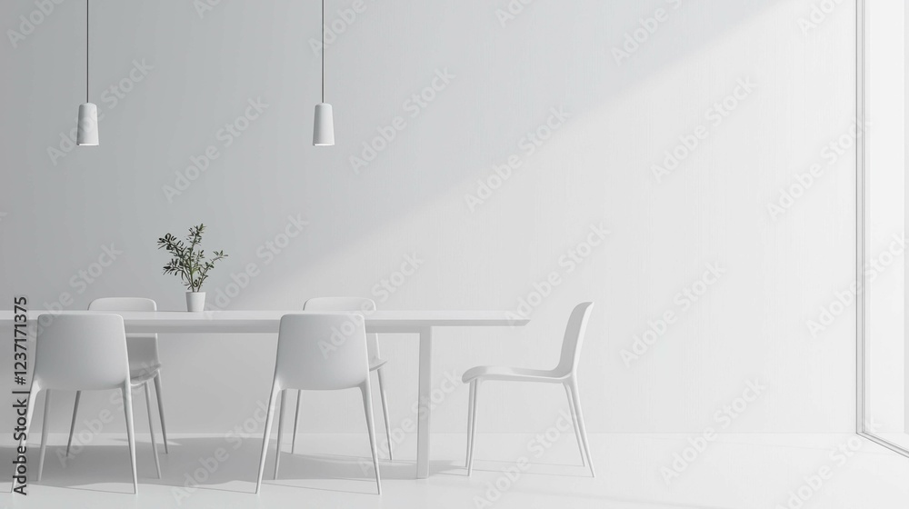 Fototapeta premium Modern Minimalist Dining Room with White Furniture and Natural Light