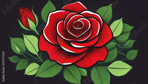 red rose with leaves