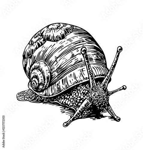 Detailed Snail Drawing Perfect for Design and Art Projects, Transparent Background, Sketch