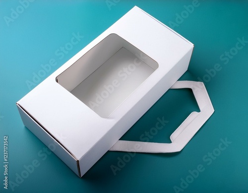 blank white cardboard box with window and handle mock up