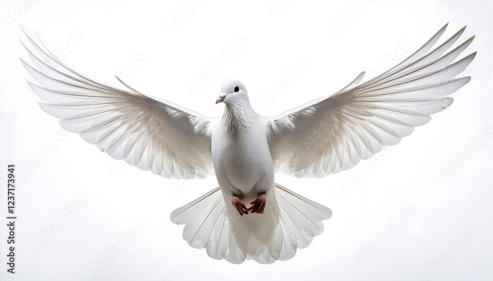 Obraz premium White flying dove isolated on white background. Peace, freedom and love concept