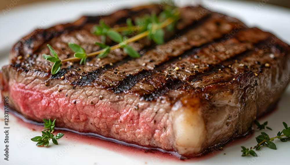 Beef steak on a white plate . Selective focus Beef steak on a white plate . Selective focus