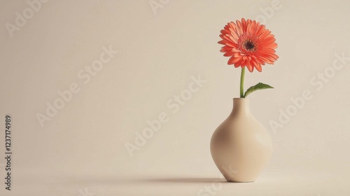 Single Orange Flower in Simple White Vase on Soft Background