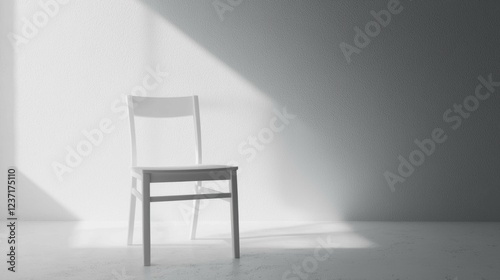Minimalist White Chair in Sunlight Against a Light Gray Wall