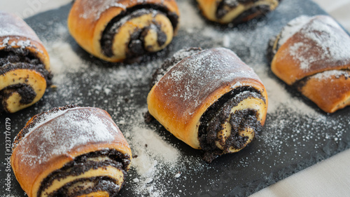 Poppy seeds roll, bakery, sweets
