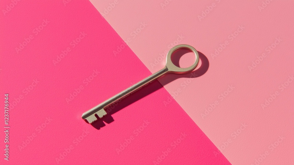Key on Pink Background for Concepts of Security and Unlocking Potential
