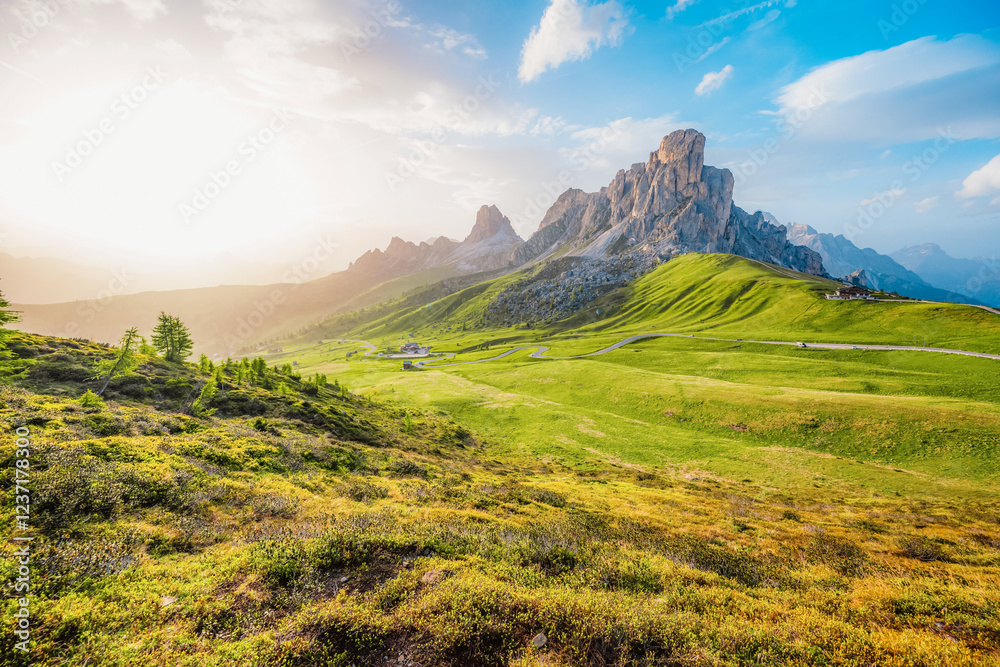 Obraz premium Ra Gusela Peak of Nuvolau group in the Italian Dolomites mountain at Giau Pass in South Tyrol Italy.