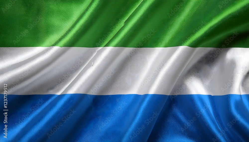 Fototapeta premium Vibrant Sierra Leone flag waving with luxurious satin texture - Patriotic and cultural symbol