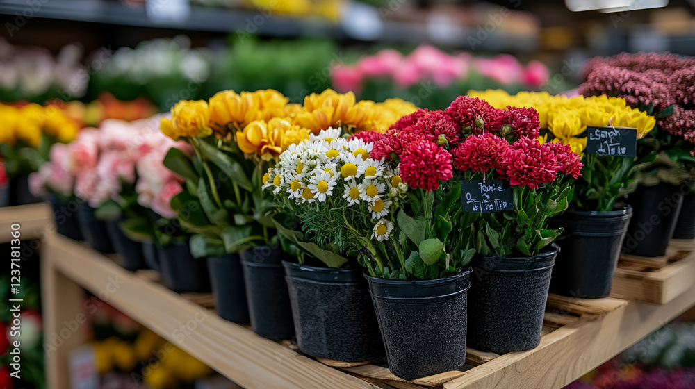 Blooming Bouquet Row: A vibrant display of potted flowers Blooming Bouquet Row: A vibrant display of potted flowers