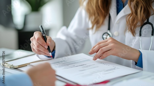 Specialist discusses treatment options while reviewing patient records at a clinical setting