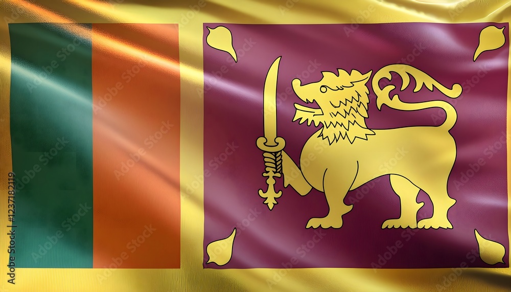 Vibrant Sri Lanka flag waving with luxurious satin texture - Patriotic and cultural symbol