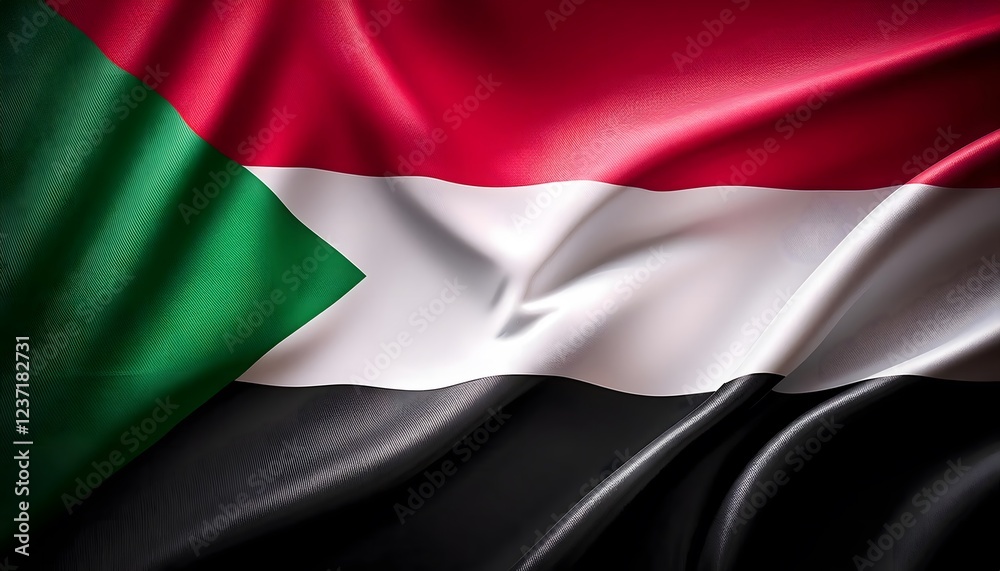 Obraz premium Vibrant Sudan flag waving with luxurious satin texture - Patriotic and cultural symbol