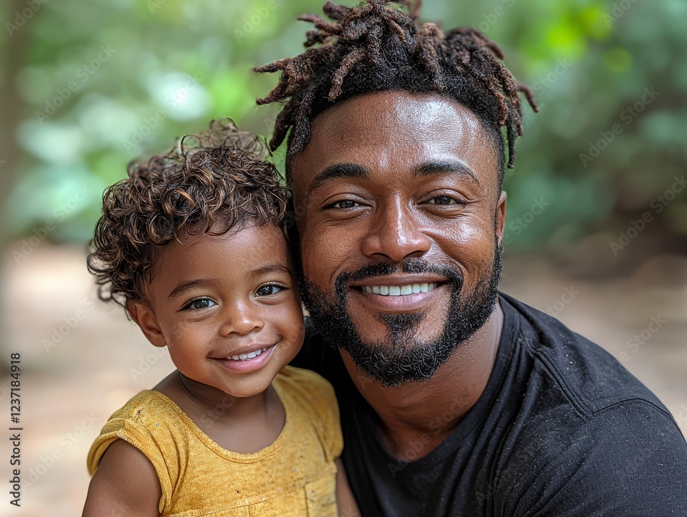 Laughter and family love fill the park as a dad and child enjoy a warm hug, basking in nature's beauty Laughter and family love fill the park as a dad and child enjoy a warm hug, basking in nature's beauty