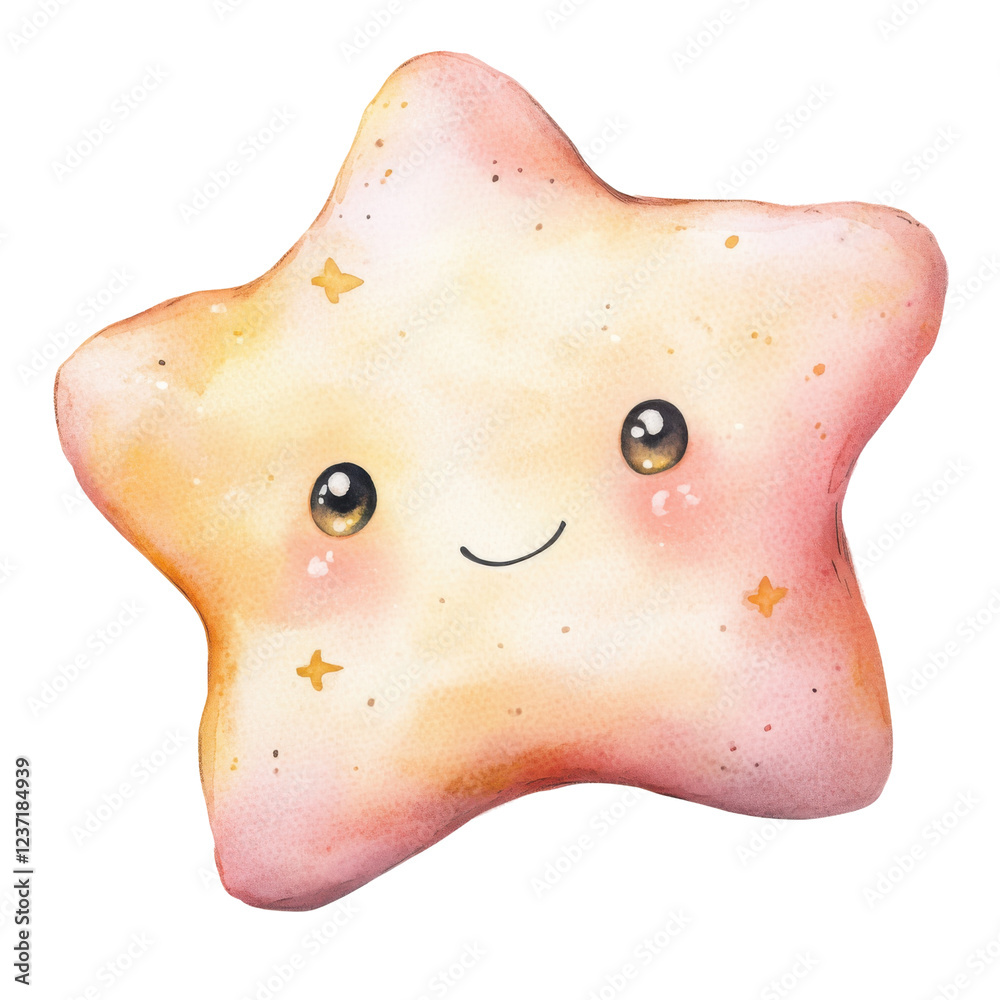 Cute watercolor star with smile and blush in pastel colors isolated png Cute watercolor star with smile and blush in pastel colors isolated png
