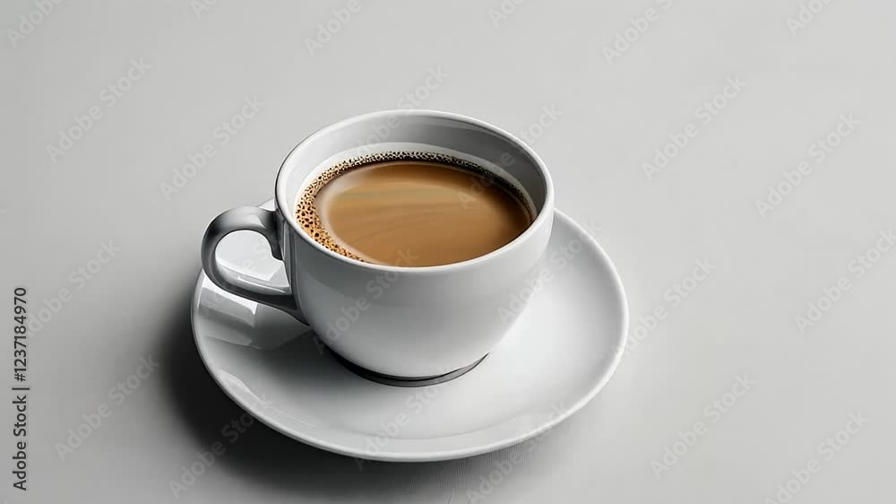 A steaming cup of coffee on a white saucer, ideal for morning rituals and International Coffee Day A steaming cup of coffee on a white saucer, ideal for morning rituals and International Coffee Day