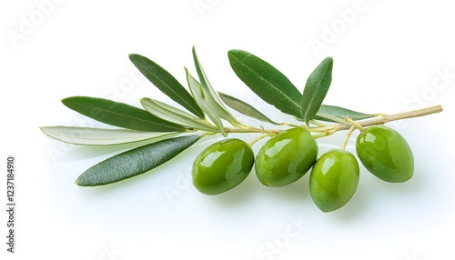 Wallpaper Mural A small branch with fresh green olives and vibrant leaves, isolated on a white background, representing Mediterranean cuisine, health, and natural ingredients. Torontodigital.ca