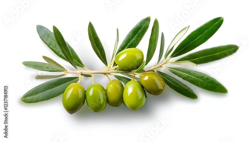 Wallpaper Mural A small branch with fresh green olives and vibrant leaves, isolated on a white background, representing Mediterranean cuisine, health, and natural ingredients. Torontodigital.ca