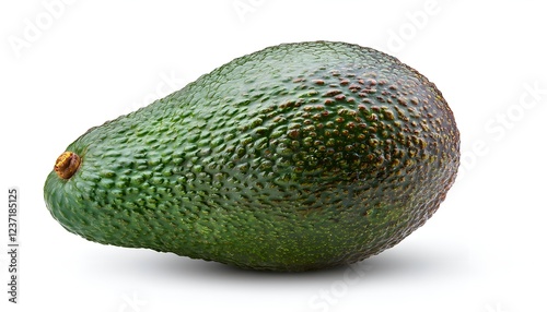 A whole fresh avocado with a rich green skin, slight dimples, and a pear-shaped form, isolated on a white background, representing nutrition and natural health. photo