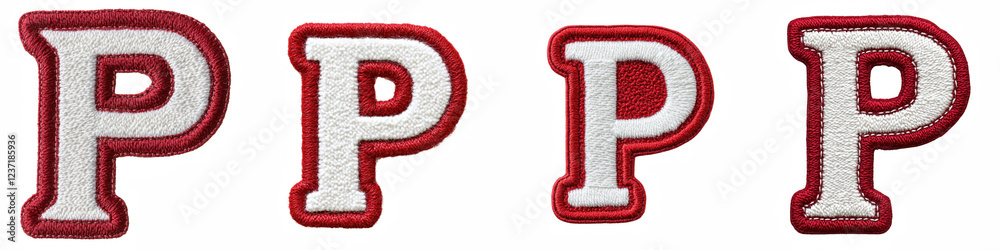 Alphabet P, made of Patch White on Red Felt, Logo design, letter, isolated on a transparent background Alphabet P, made of Patch White on Red Felt, Logo design, letter, isolated on a transparent background