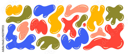 Wavy liquid irregular blob shapes collection. Childish colorful vector isolated shapes.