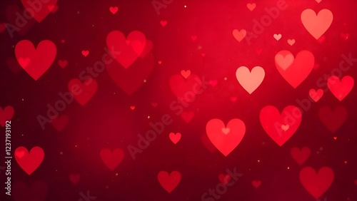 Blured red romantic background with bokeh hearts for Valentine's day	