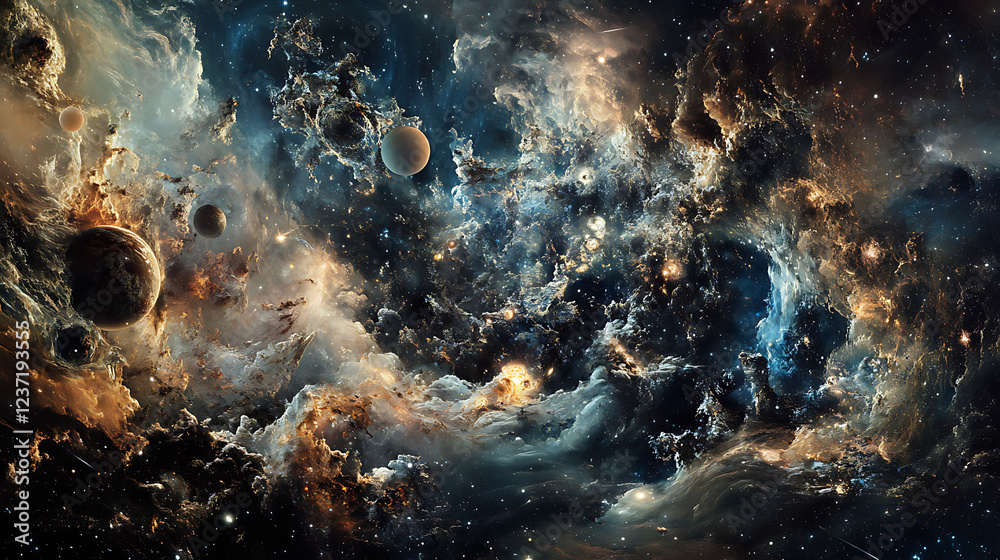 Obraz premium A collection of fun trivia facts about space, with planets and stars in a cosmic background (2)