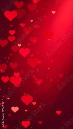 Blured red romantic background with bokeh hearts for Valentine's day	