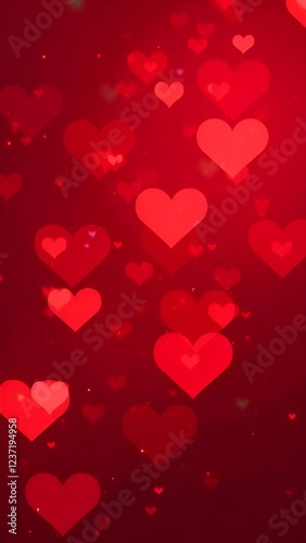 Blured red romantic background with bokeh hearts for Valentine's day	