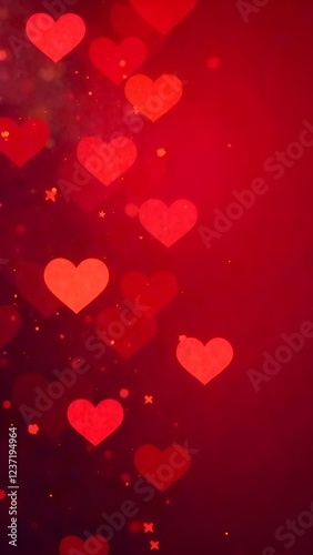Blured red romantic vertical background with bokeh hearts for Valentine's day	