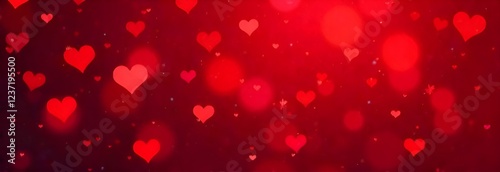Blured red romantic banner background with bokeh hearts for Valentine's day	