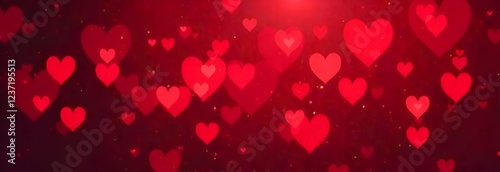 Blured red romantic banner background with bokeh hearts for Valentine's day	