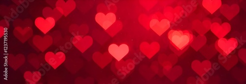Blured red romantic banner background with bokeh hearts for Valentine's day	