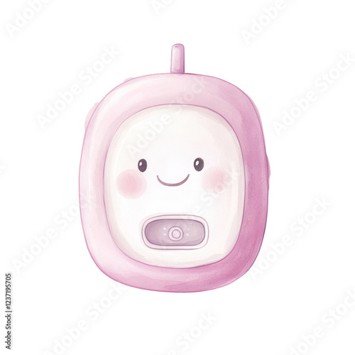 Cute pink toy tamagotchi with smiling face and soft pastel colors for kids' entertainment isolated png photo